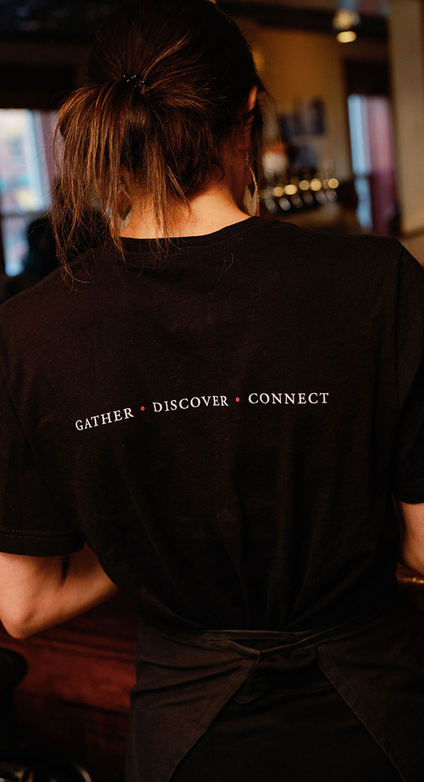 Back of A Single Pebble t-shirt Gather Discover Connect